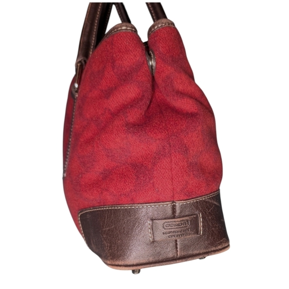 Vintage Coach • Signature Wool & Leather Tote Bag F1J-7723 Burgundy Oxblood Y2K - Picture 2 of 15